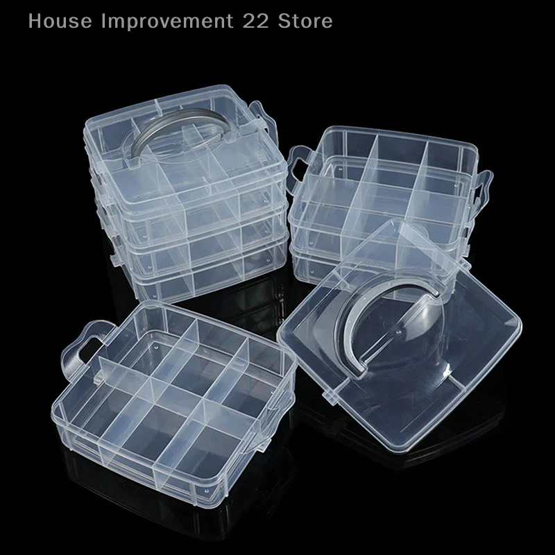 Caja de almacenamiento transparente de 3 capas y 18 rejillas, caja de herramientas de plástico desmontable, caja de almacenamiento de accesorios y juguetes, 1 ud.