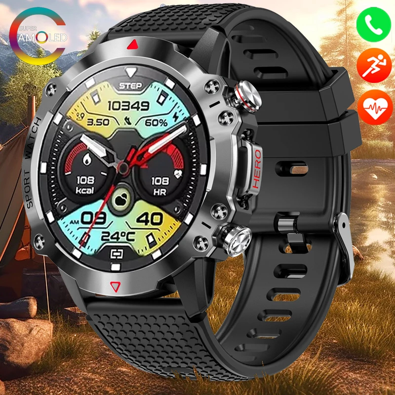 SACOSDING New Rugged Military Smart Watch Men Fitness Sport Watches Men Waterproof Bluetooth Call Smartwatch Men For android ios