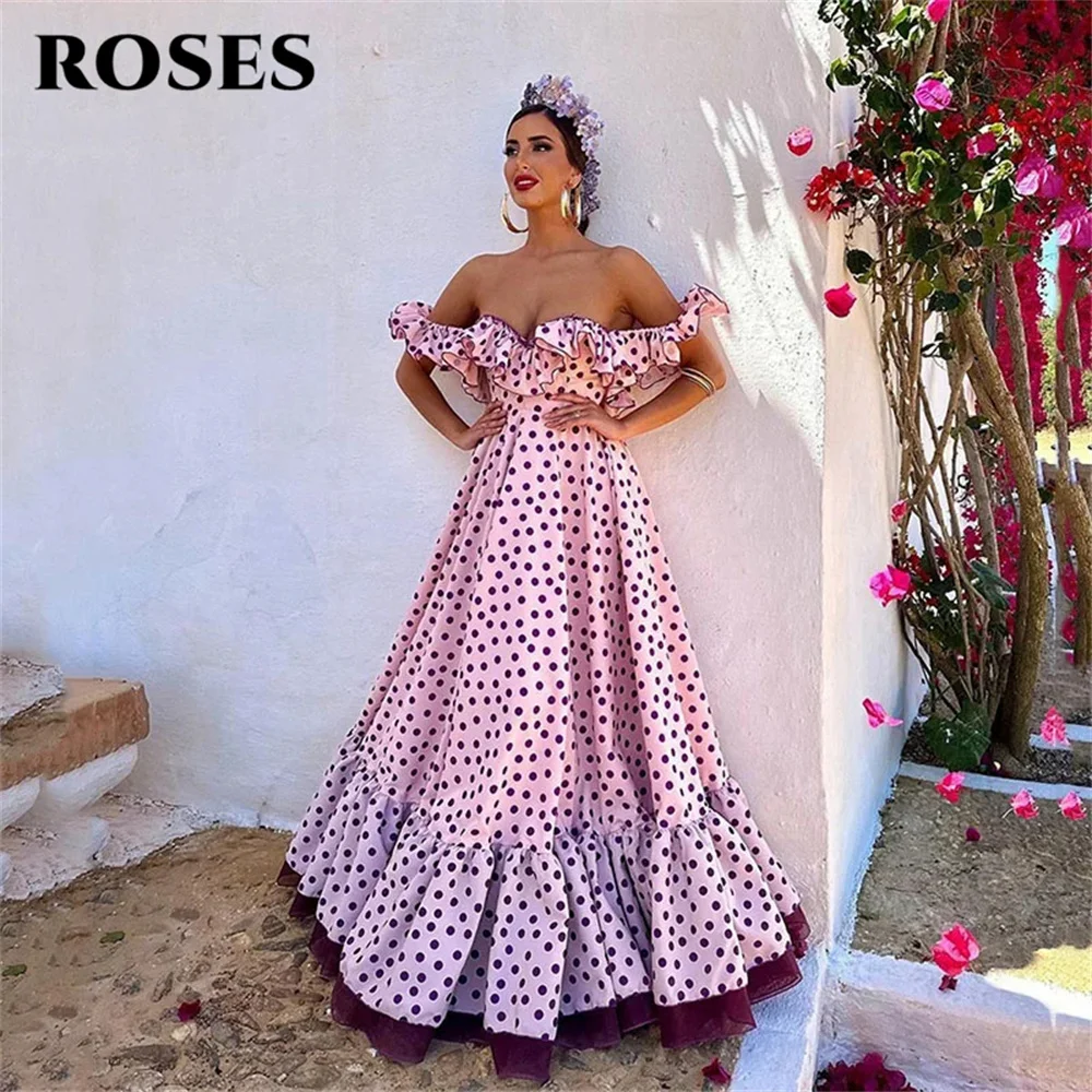 ROSES Tulle A Line Chic Woman Evening Dress Gown Ruched Off the Shoulder Ball Gown Sweetheart Night Dresses Gown robes de soirée