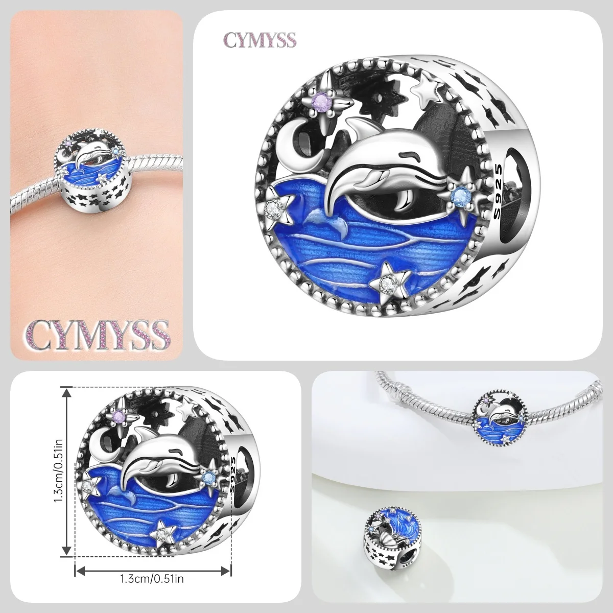 Blauer Charm, 925er Sterlingsilber, Ozeanperlen, Betta-Fisch-Anhänger, Geburtstagsfeier, Geschenk für Frauen, Armband, Halskette, DIY-Perlen, Schmuck – Detail 40