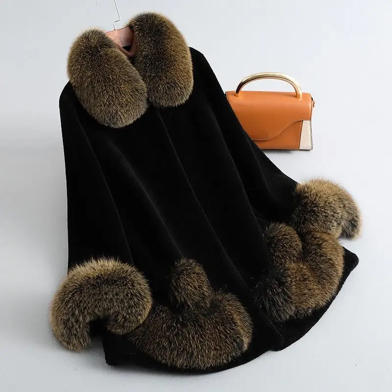 High End Middle Aged Mother Faux Fur Jackets Autumn Winter Thicken Warm Imitate Mink Fur Coats Women Fox Fur Collar Outwear