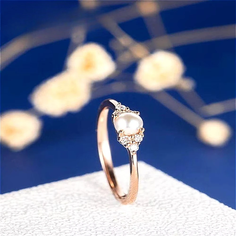 Exquisite 925 sterling silver new 18k rose gold plated pearl finger ring accessory