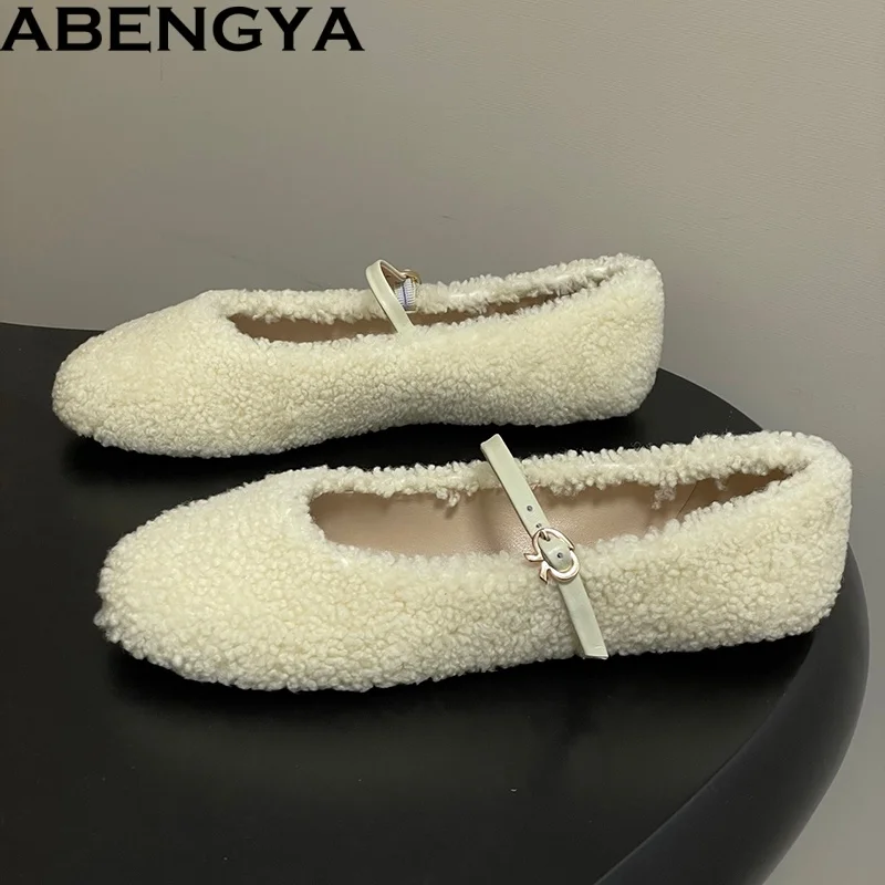 

Новые осенне-зимние шерстяные лоферы, женские повседневные туфли на плоской подошве с мехом, туфли без шнуровки, теплые женские балетки на плоской подошве