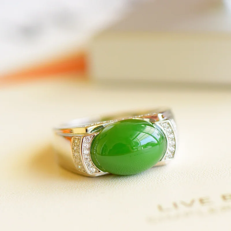 

Регулируемое кольцо унисекс из серебра Hetian Jasper с овальным кабошоном S925, инкрустированное натуральным нефритом