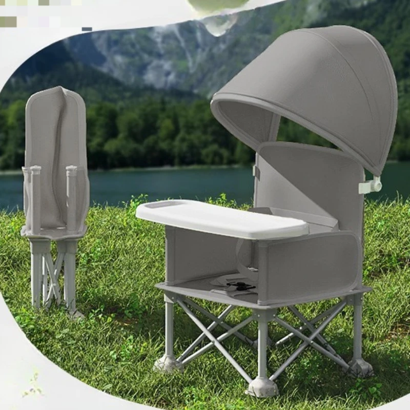 Picture 5: Moon-Shaped Baby Highchair with Anti-Tip Base-Foldable Beach Chair with Elevated Feeding Tray Multi-Angle Support for Travel