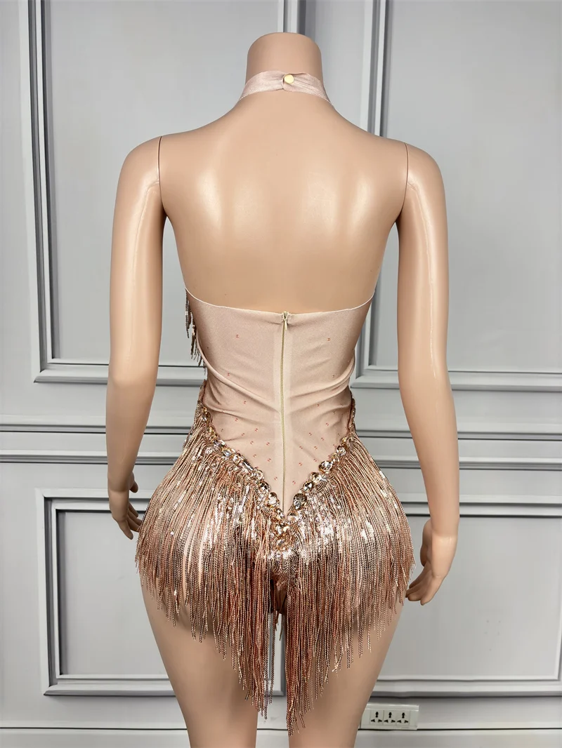Strass-Pailletten-Quasten-Leotard Damen Nachtclub-Outfit Sängerin Tänzerin Kostüm Bühnenkleidung Sexy Geburtstags-Fotoshooting Bodysuit – Detail 3