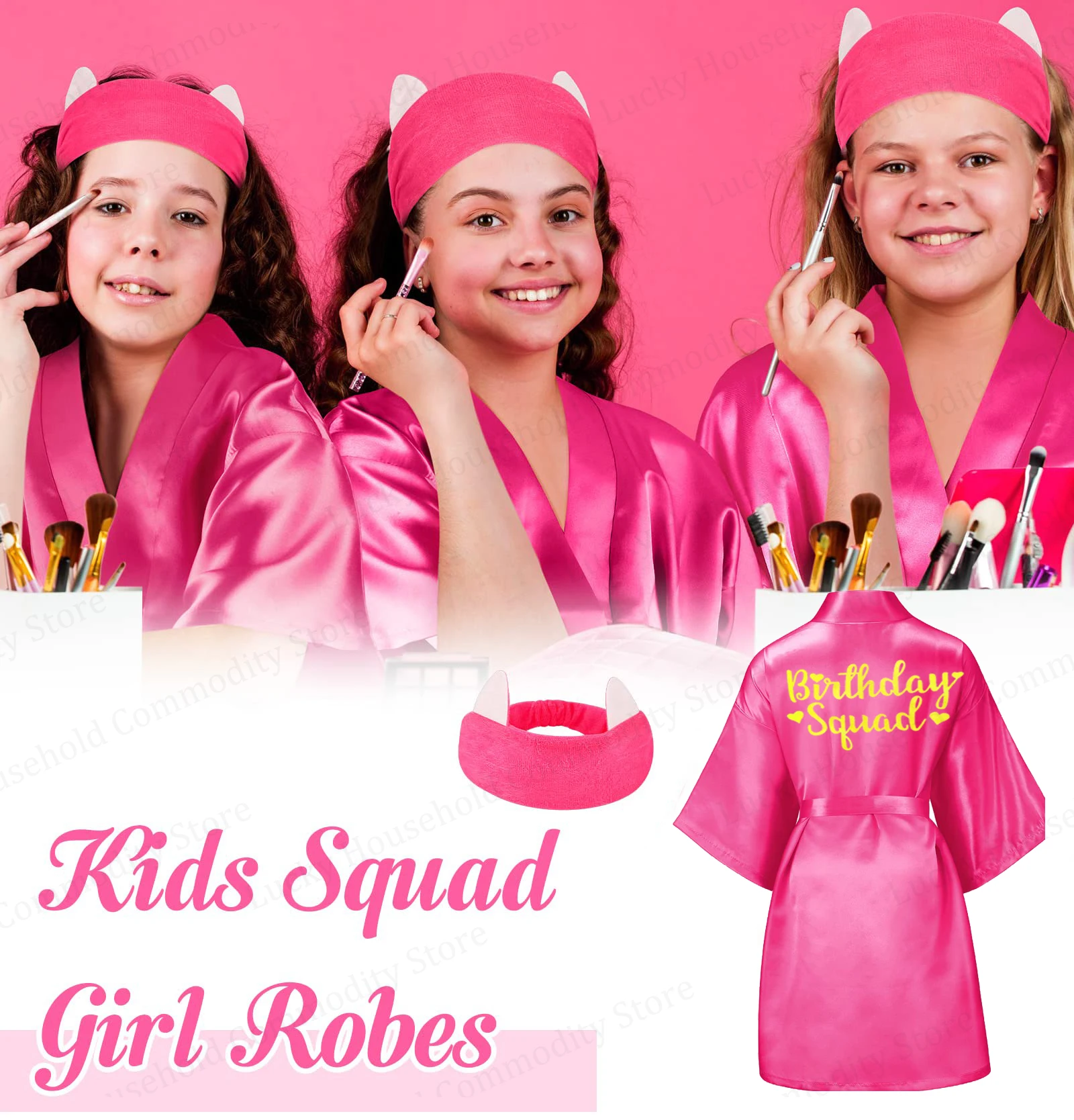6/8/10/12/15Set Birthday Squad Robes Birthday Spa Party Supplies Kimono Satin Robe Sleepover Party Decor