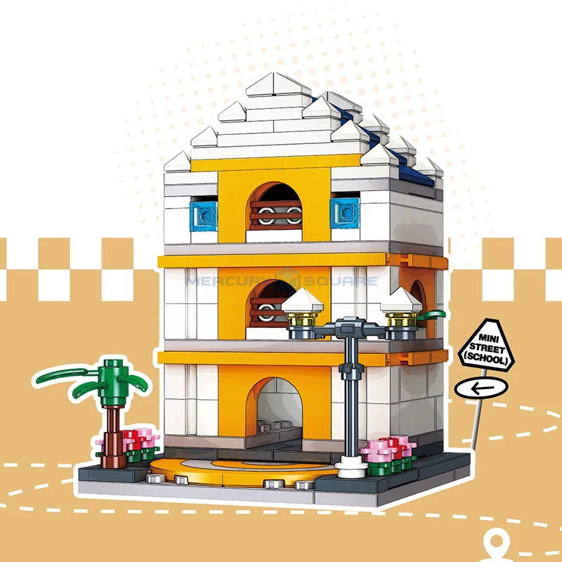 School MOC 59075 Ideas Mini Street View Buliding Bricks City Urban Infrastructure Architecture House Model Blocks Set Gift Toy