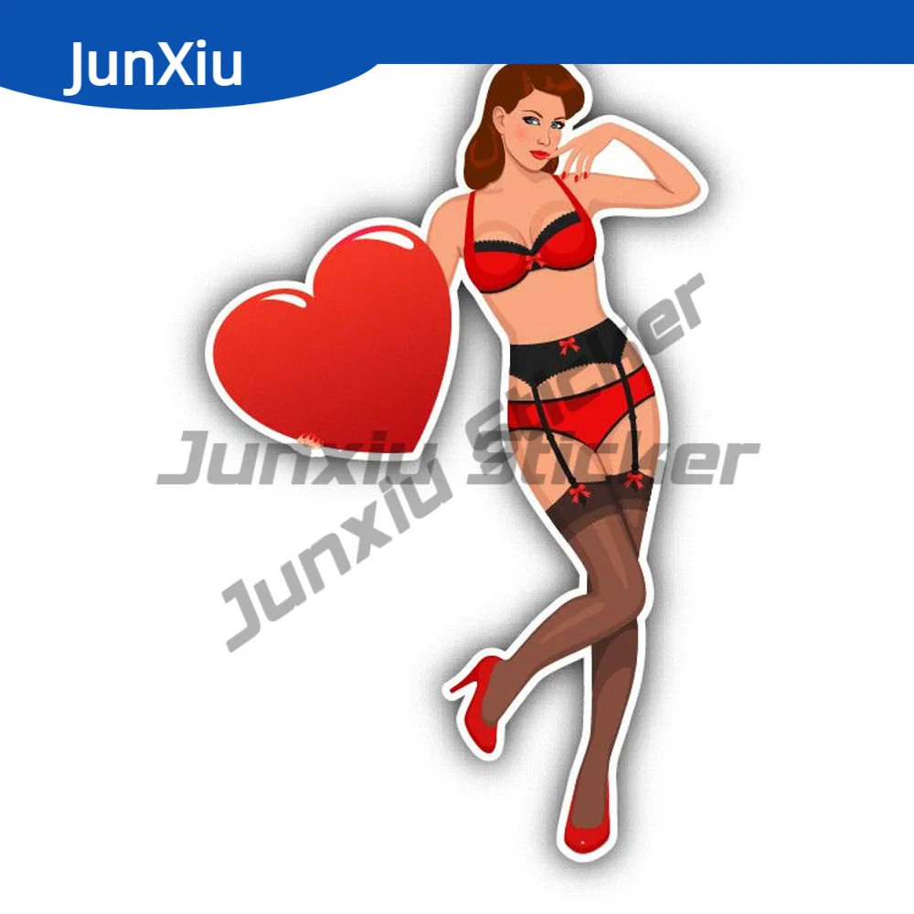 

Pin-up Girl Heart Sexy Love Sticker Car Cover Waterproof Outdoor For Suv Decals Back Rear Motorcycle Stickers Funny Decoration