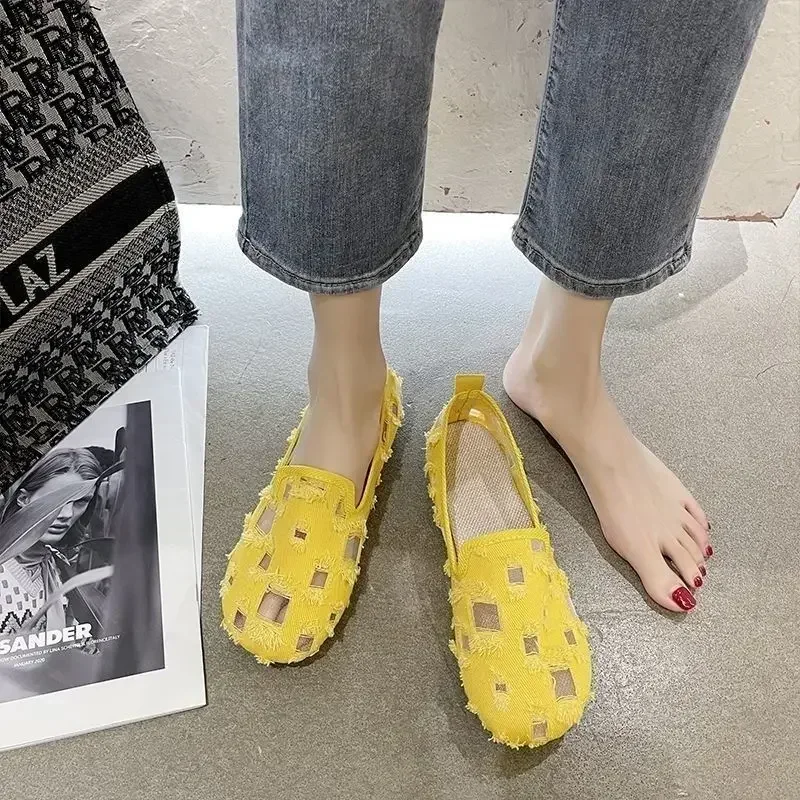 Women\'s Mesh Flat Bottomed Hollowed Out Cloth Shoes Summer Breathable Large Size Single Shoes Casual Shoes Women Womenshoes