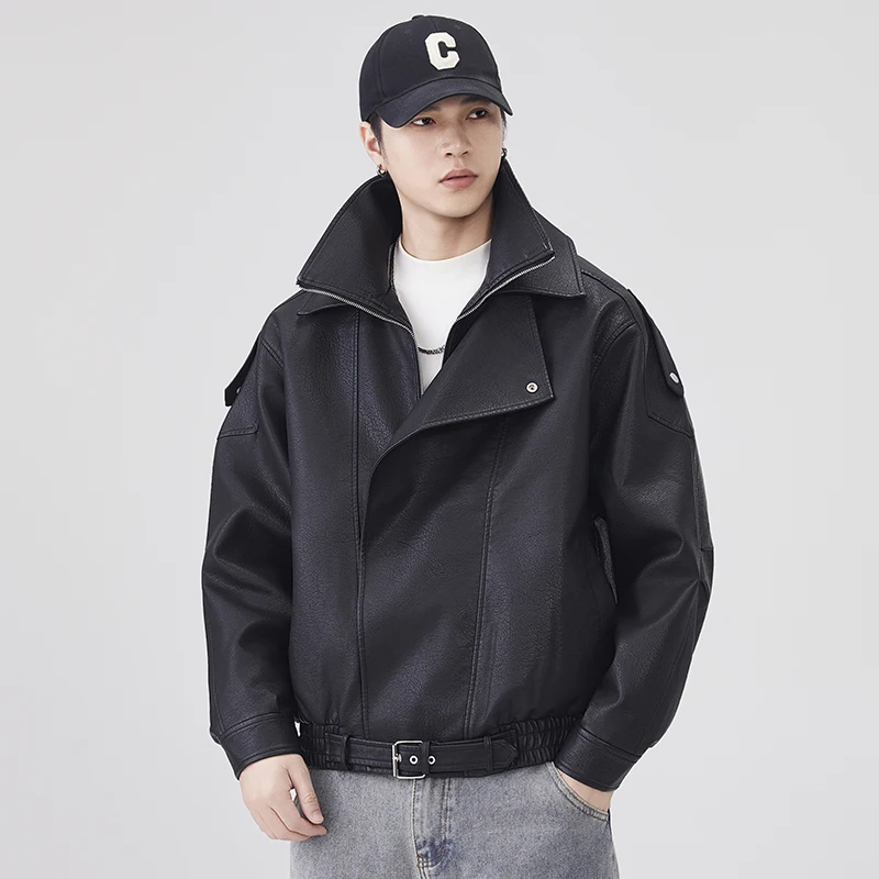 

Men Streetwear Fashion Loose Casual Vintage Motorcycle Jacket Coat Outerwear Man Brand Clothing Autumn Winter Leather Jacket