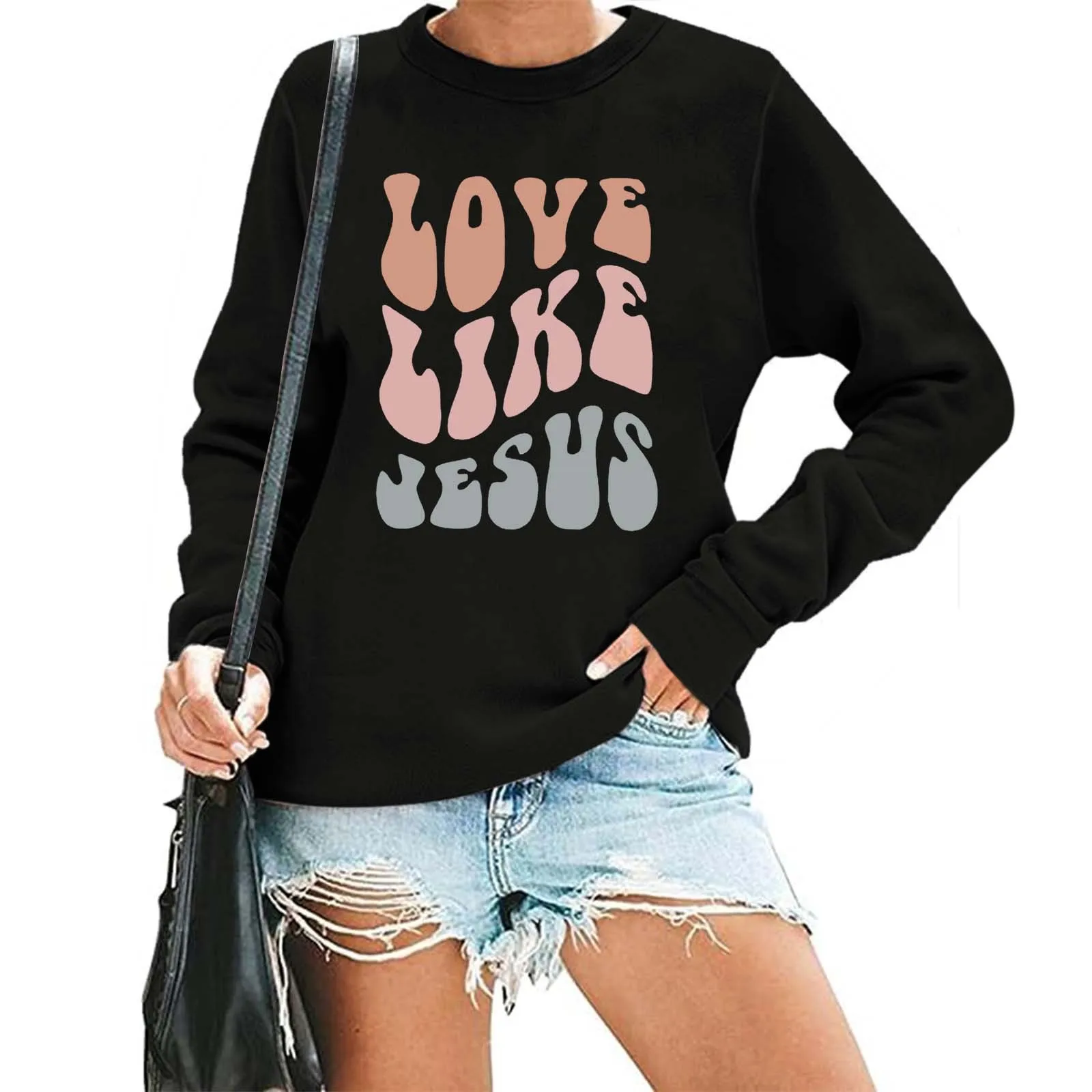 

Women'S Fashion Three Color Letter Printed Hoodie Round Neck Long Sleeve Loose Warm Comfortable Jumper Casual Fashion Hoodie