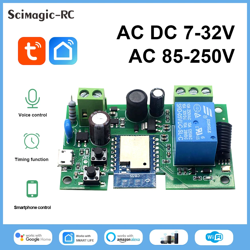 스마트 자동화 AC 85-250V Tuya WiFi 스위치 모터 라이트 릴레이 모듈, DC 12V/24V 인칭 및 자동 잠금 DIY Alexa 호환