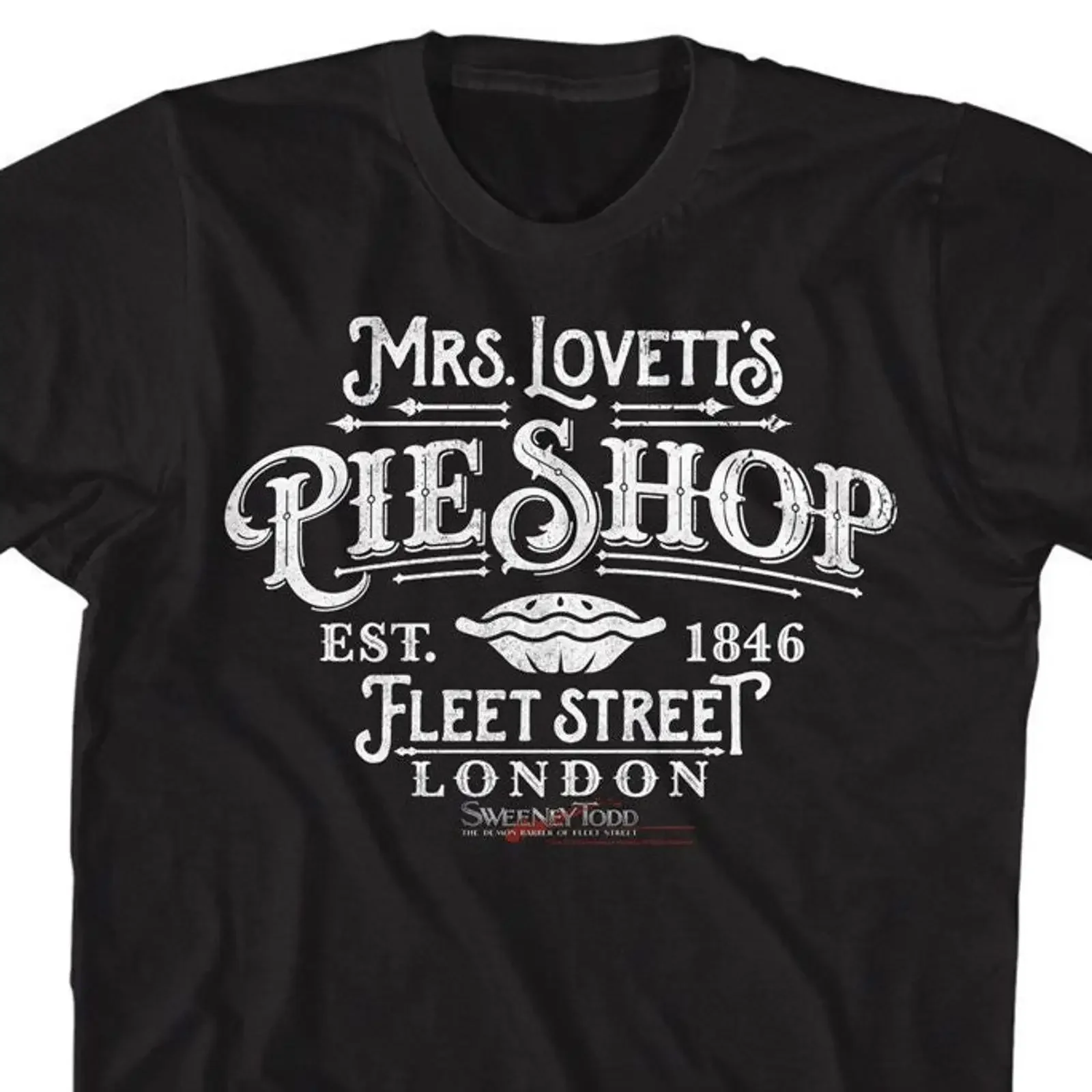 Sweeney Todd Mrs Lovett's Pie Shop Black T Shirt vintage Washed designer clothes Soft Top For Everyday Wear Comfortable Unisex