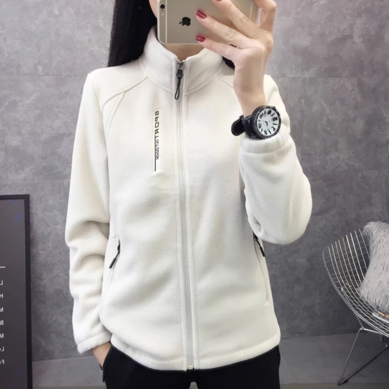 

Winter Women Sweatshirt Coat Casual Loose Zip Up Cardigan Long Sleeve Sweatershirt Reversible Polar Fleece Stand Collar Coat