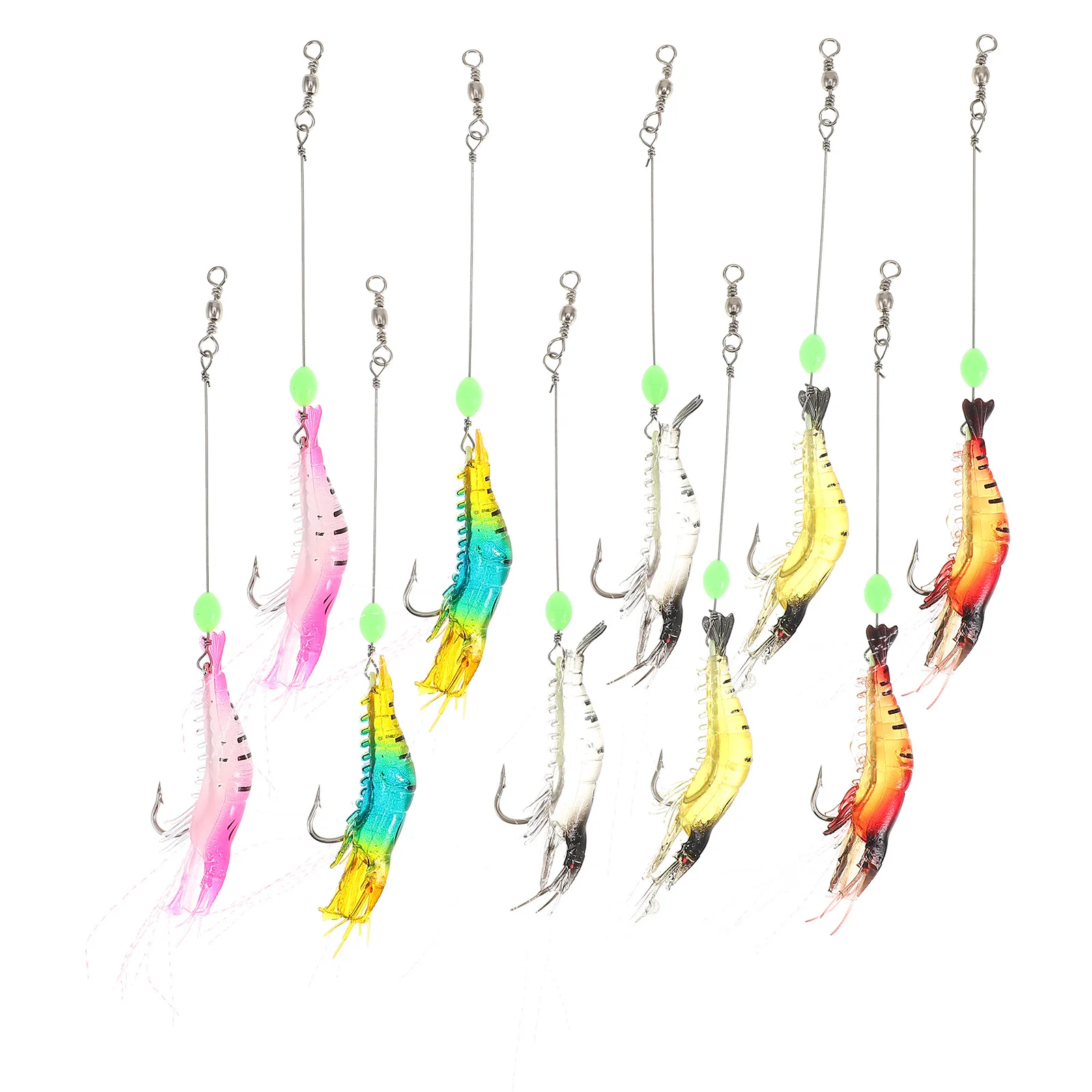

10pcs Night Glow Shrimp Lure Set Realistic Soft Bait For Bass Saltwater Freshwater Fishing Glow In Dark Abs Durable Fishing