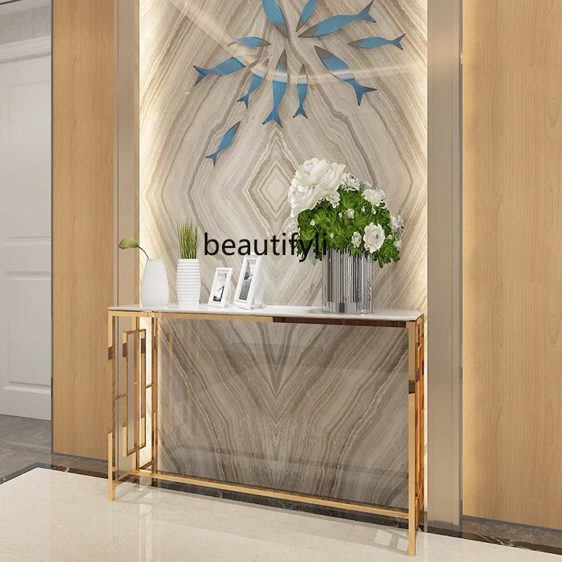HNew Chinese simple stainless steel light luxury entrance table foyer aisle decorative end view platform entrance platform