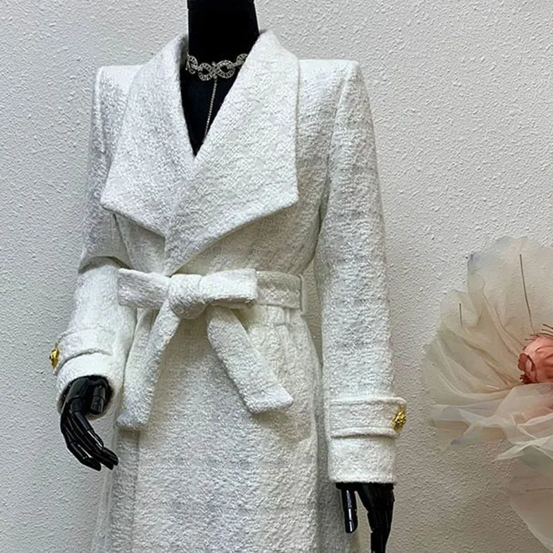 White Women Overcoat 2025 New Fashion elegant lapels Women's Trench Coat Thickened Winter High-Quality Women's Trench Coat H655