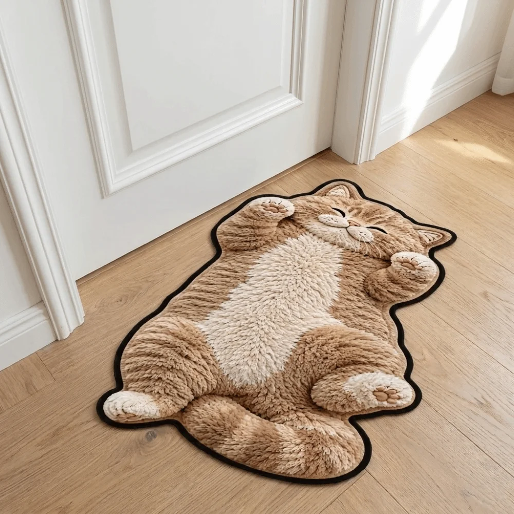 Soft 2D Cat-Shaped Area Rug Non-Slip Easy to Clean Home Decor Carpet Anti-fouling Cartoon Carpet Bedrooms