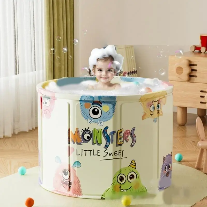 Travel Shower Basin with Drain Hole Cartoon Pattern Toddlers Baby Foldable Bathtub Portable Bathtub Baby Bathtub A2UB