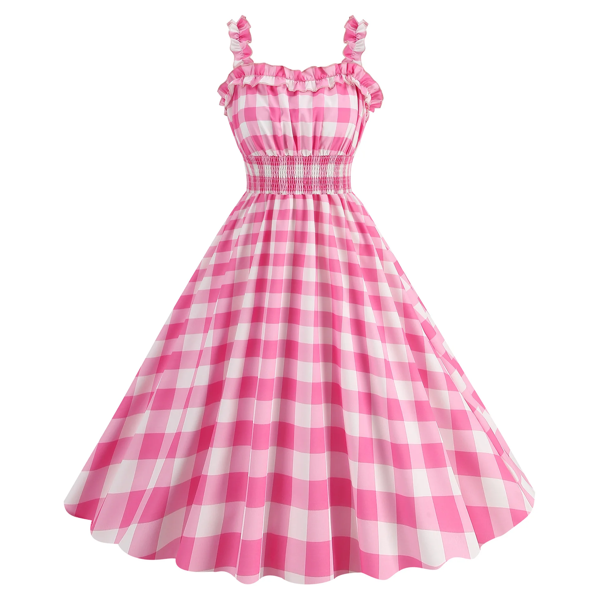 Girl Pink Barbie Dress Cotton Hepburn Style Casual Plaid Dresses For Women 2023 Long Girls Evening Dress vestido fiesta