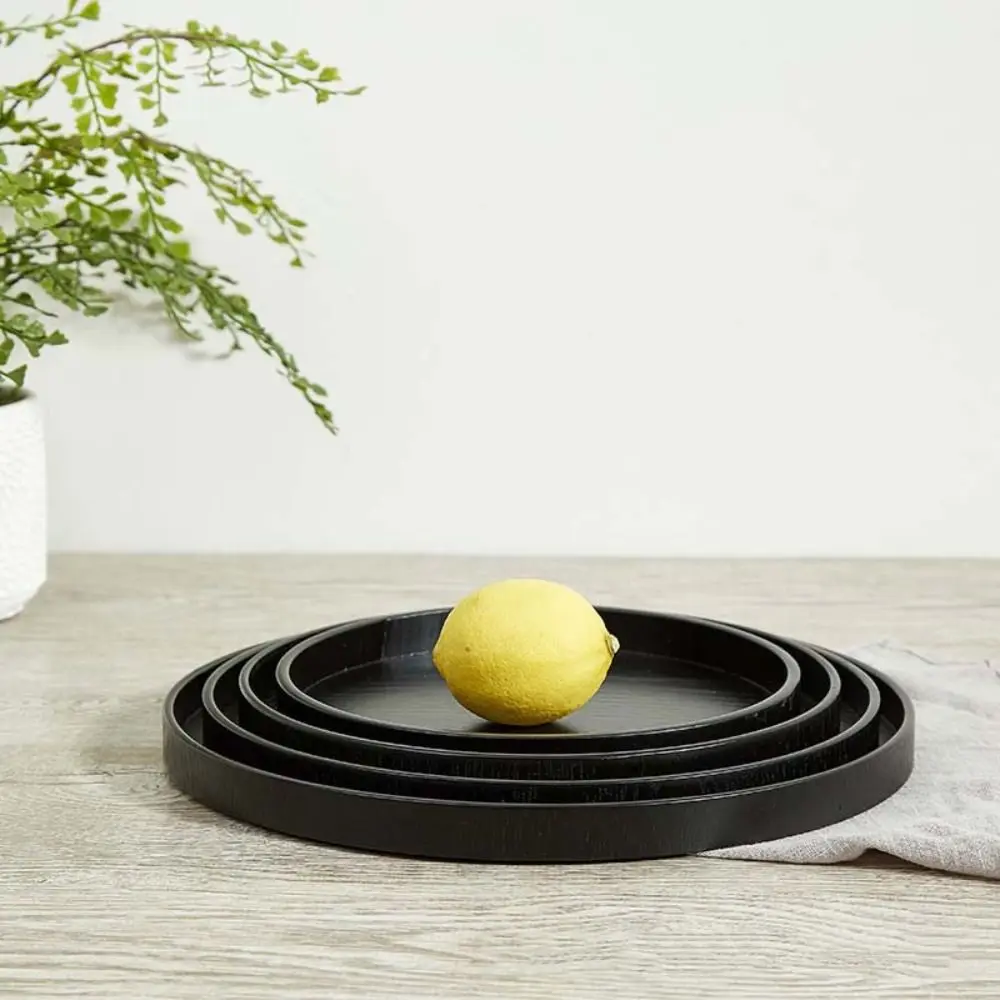 Tableware Round Serving Tray Wood Black Tea Tray Japanese Food Plate Restaurant