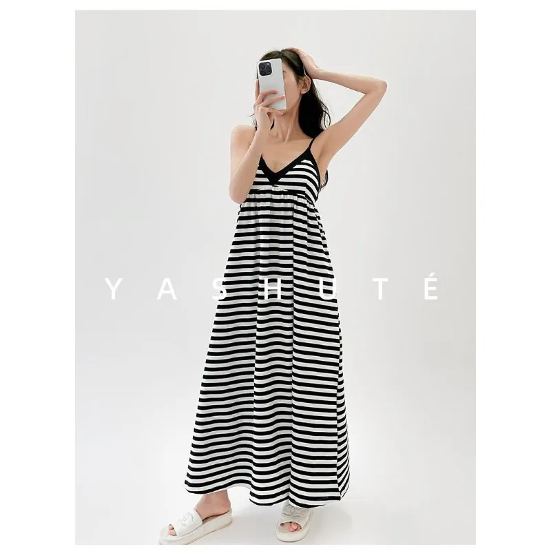 

Women's Striped Camisole Nightgown Loose Long Sleep Dress for Summer