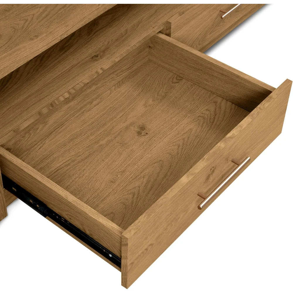 51" Oak Wood Coffee Table with 2 Soft-Close Drawers and Open Shelf Storage, Rustic Finish