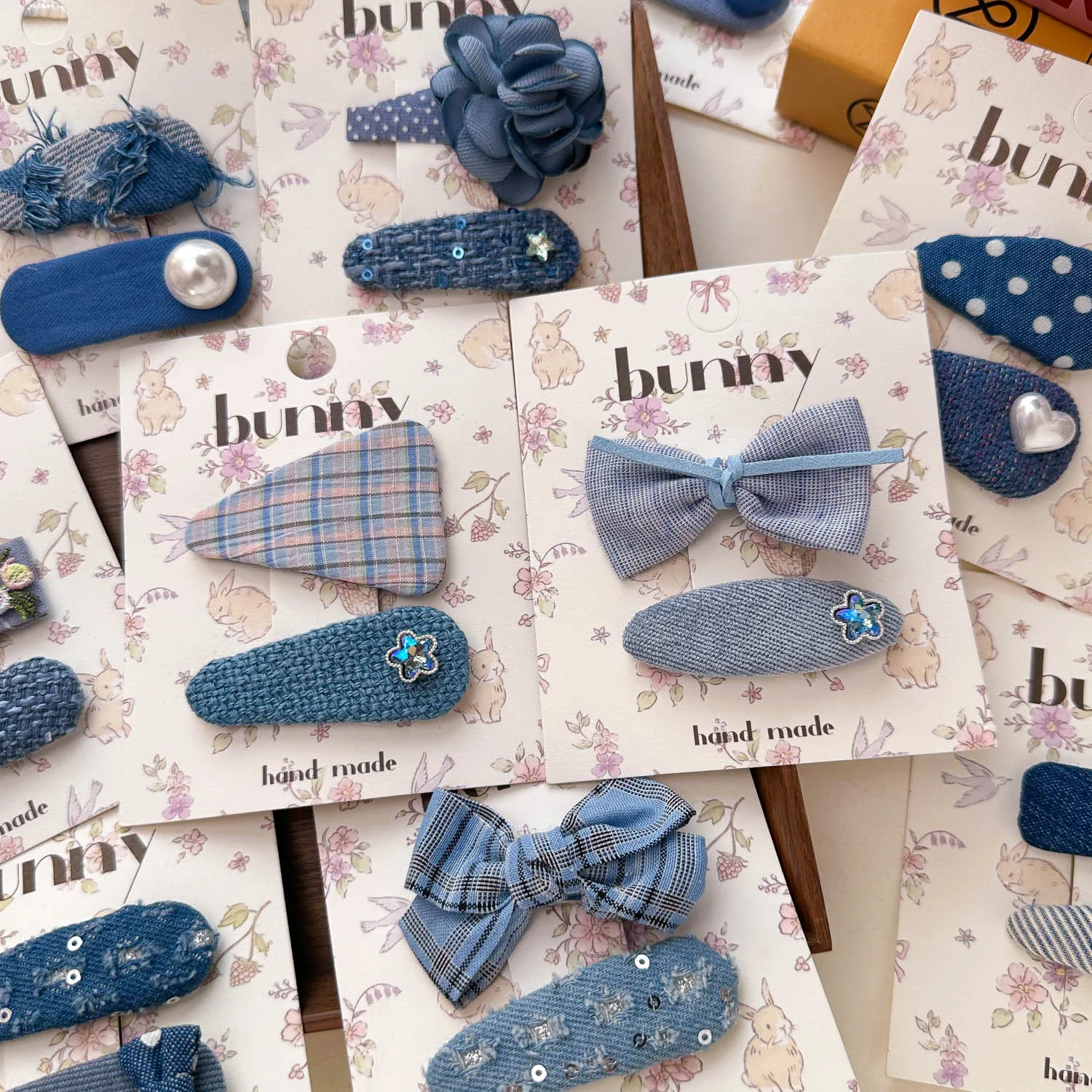 2pc New Jeans Fabric Bow Baby Hair Clips Pearl Bow HairPins Kids Dot Spot Prints Hairpins Plaid BB Barrettes for Girls Headwear