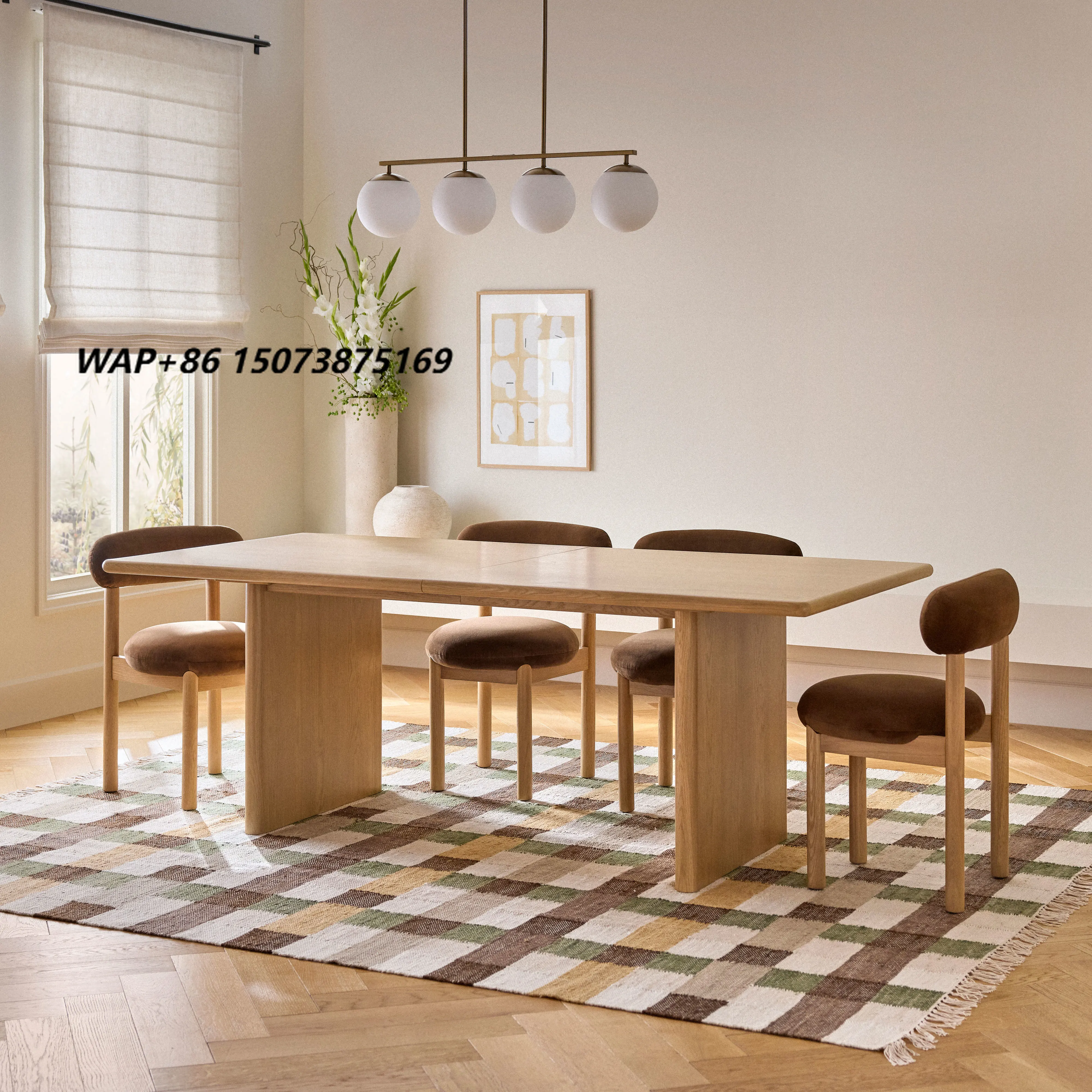 Premium Extendable Oak Dining Table, 104 Inch Natural Wood Wax Oil Kitchen Table, Luxury Large Dining Room Specialized Hardware