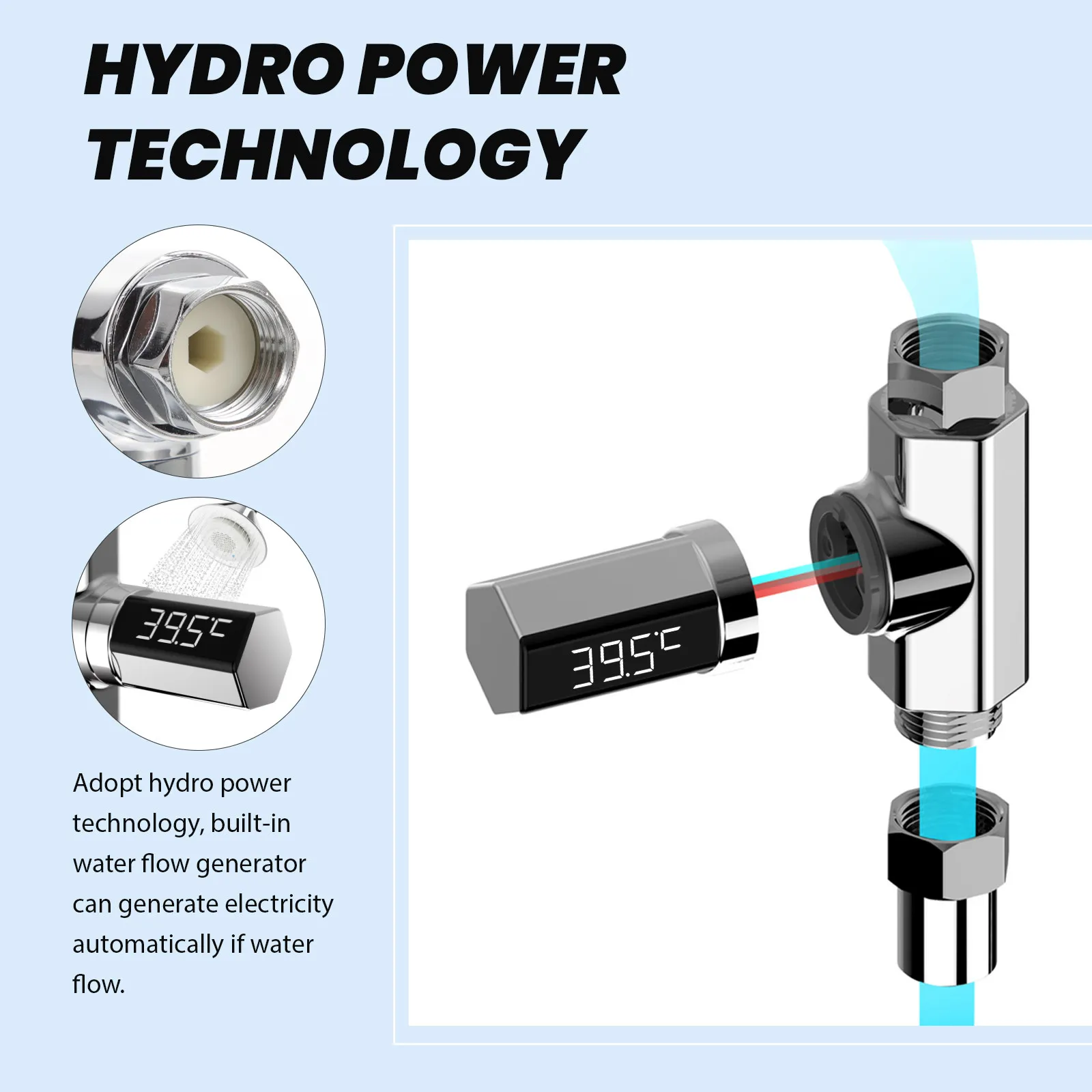 

LED Digital Shower Thermometer Silver Accurate Real Time Water Temperature Monitor Free Hydro Electric