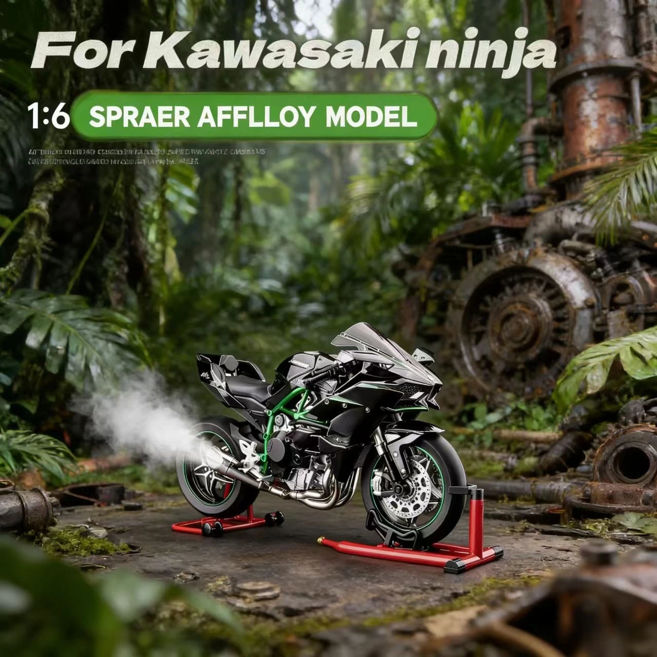 

1:6 For Kawasaki H2R Diecast Alloy Motorcycle Model with Simulation Ignition, Smoke Spray & One-Button Start, Collector's Item