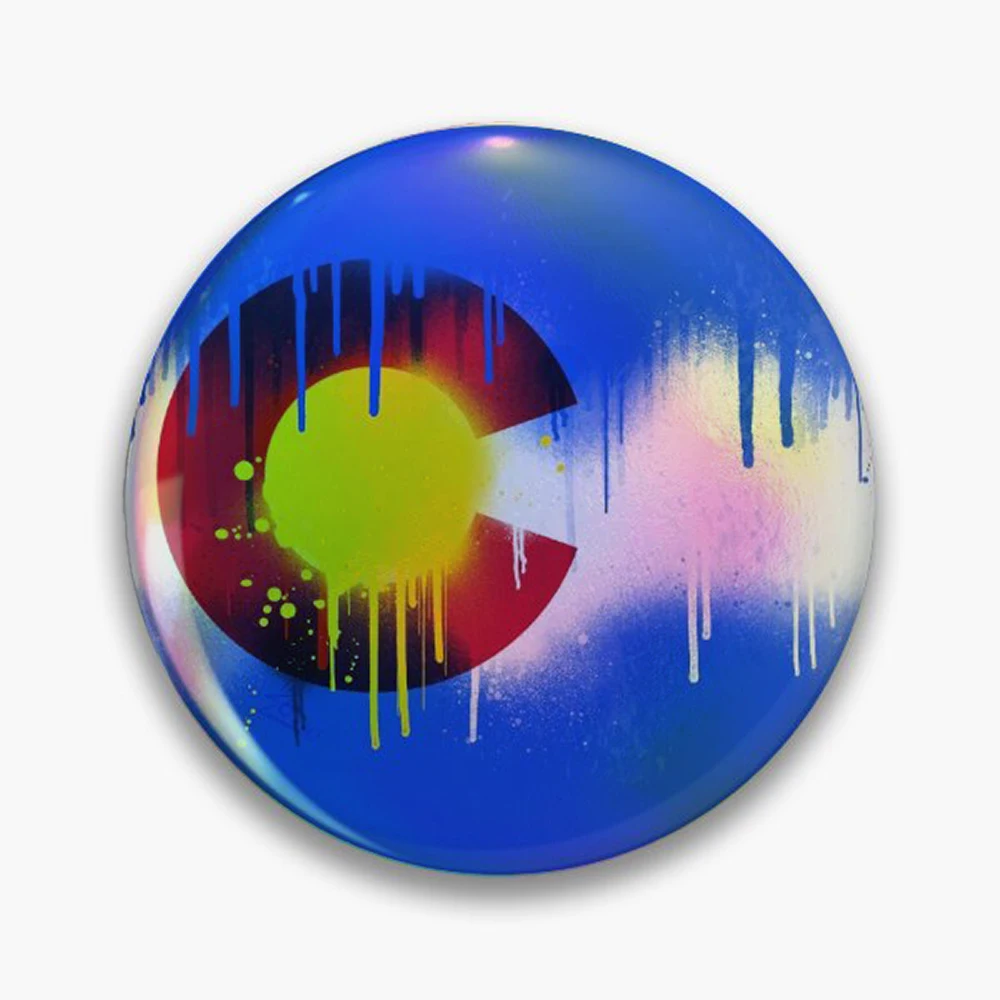 Drippy Colorado Flag Pin Holographic Star Heart Pin Brooches Laminated Button Fashion Accessory
