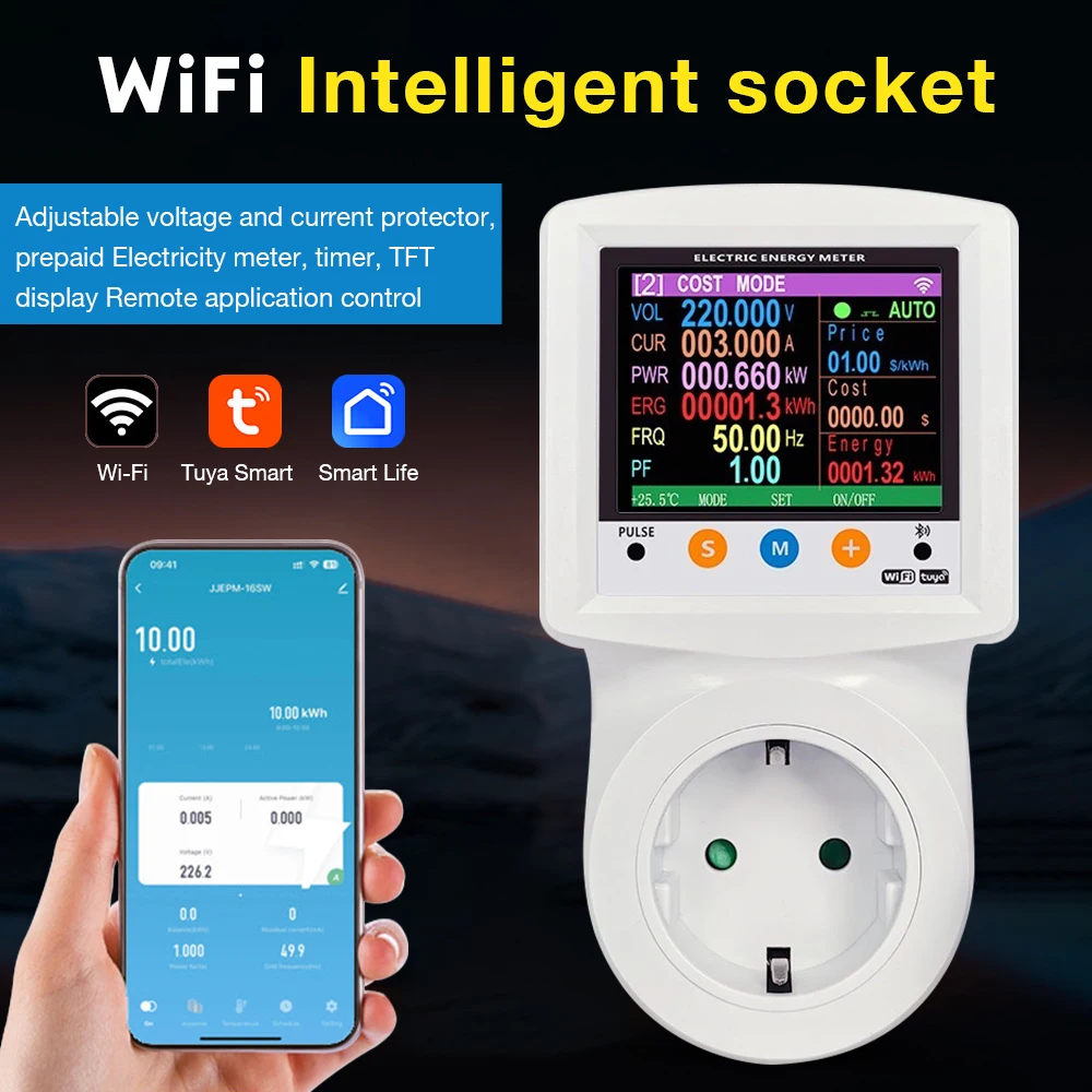 

Tuya WIFI цифровой счетчик энергии умная розетка таймера кВтч переключатель потребления электроэнергии Watmeter защита от перенапряжения