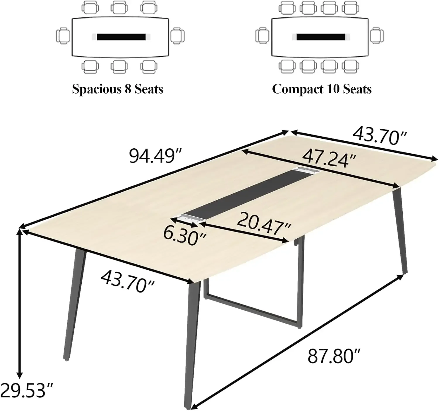 Conference Table,94.49" L x 47.24" W x 29.53" H Meeting Seminar Table with Grommet,Large Boat Shaped Computer Desk,Board desk