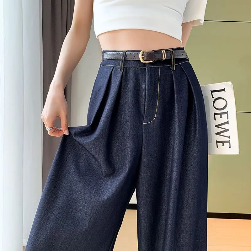 

Summer Thin Wide Leg Jeans Women Smooth Loose Denim Straight Pants Female Casual Ice Silk Jean Trousers 2380