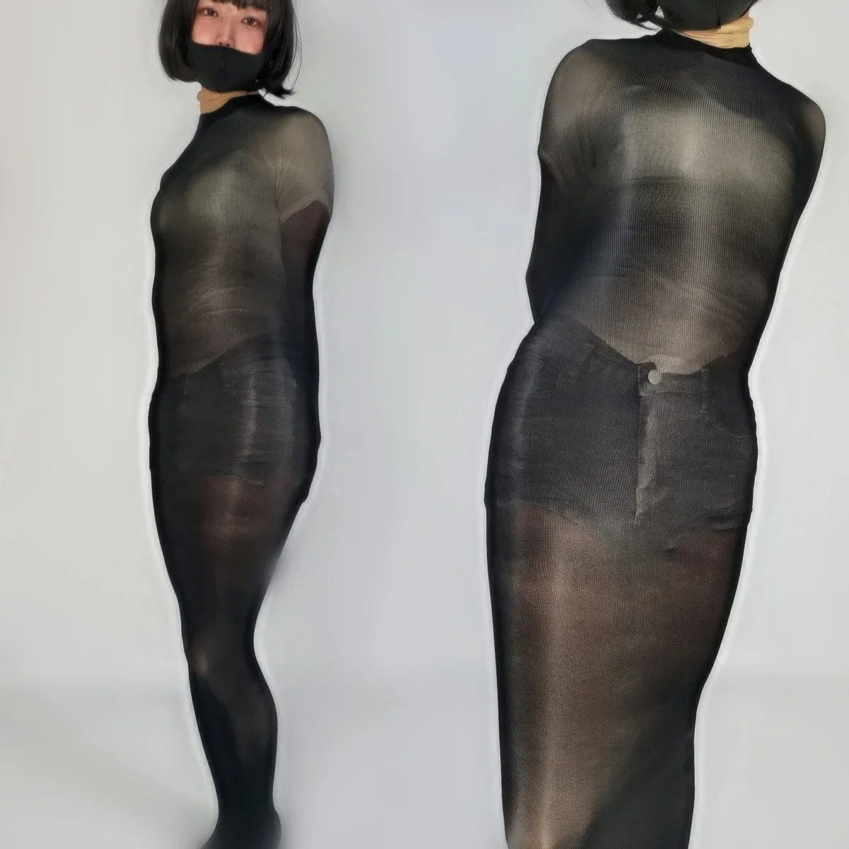 Brilhante transparente corpo inteiro Sheer seda Bodysuit, Fetish Wear das Mulheres, Cosplay Zentai Suit, meias sem costura, Catsuits, pele