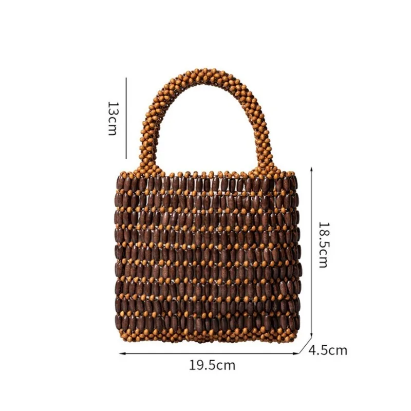 Petit sac fourre-tout de style bohème pour femme, sac tissé à la main, perle en bois, conception de niche, sacs fourre-tout portables et décontractés