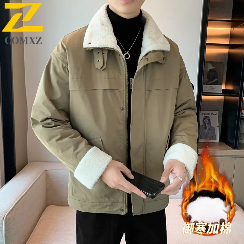 COMXZ Mens Winter Jacket Stand Collar Ski Warm Snow Adventure Cotton Padded Jacket Street Look Windproof Design Padding Coat