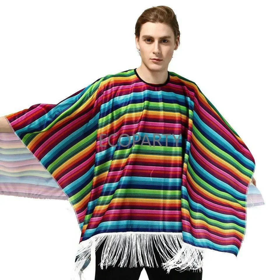 Homem adule mexicano poncho colorido engraçado mexicano capas trajes de festa para acampamento ao ar livre carnaval férias 20