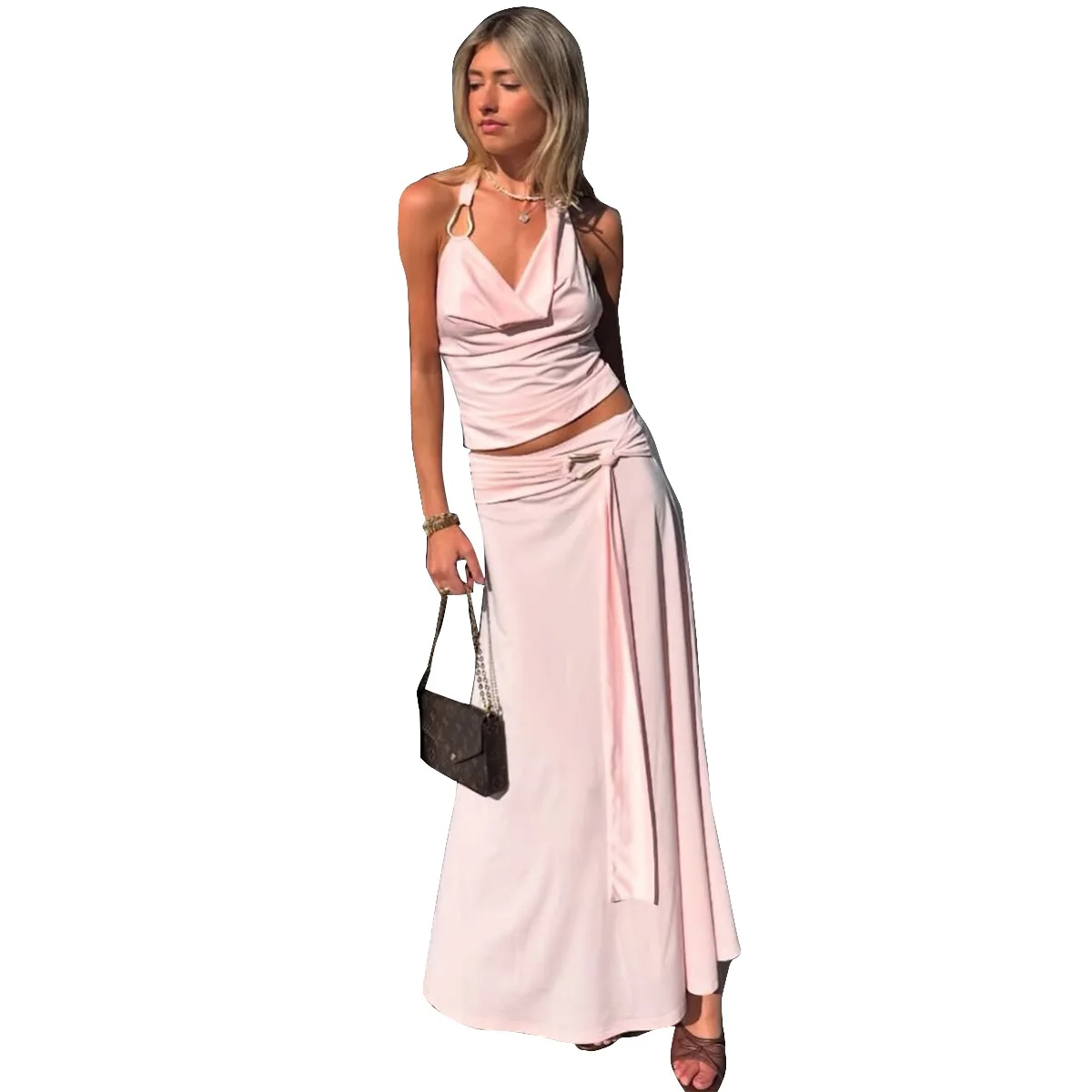 

Sexy slim Spice Girls 2025 summer new product open button backless neck hanging European and American suit women