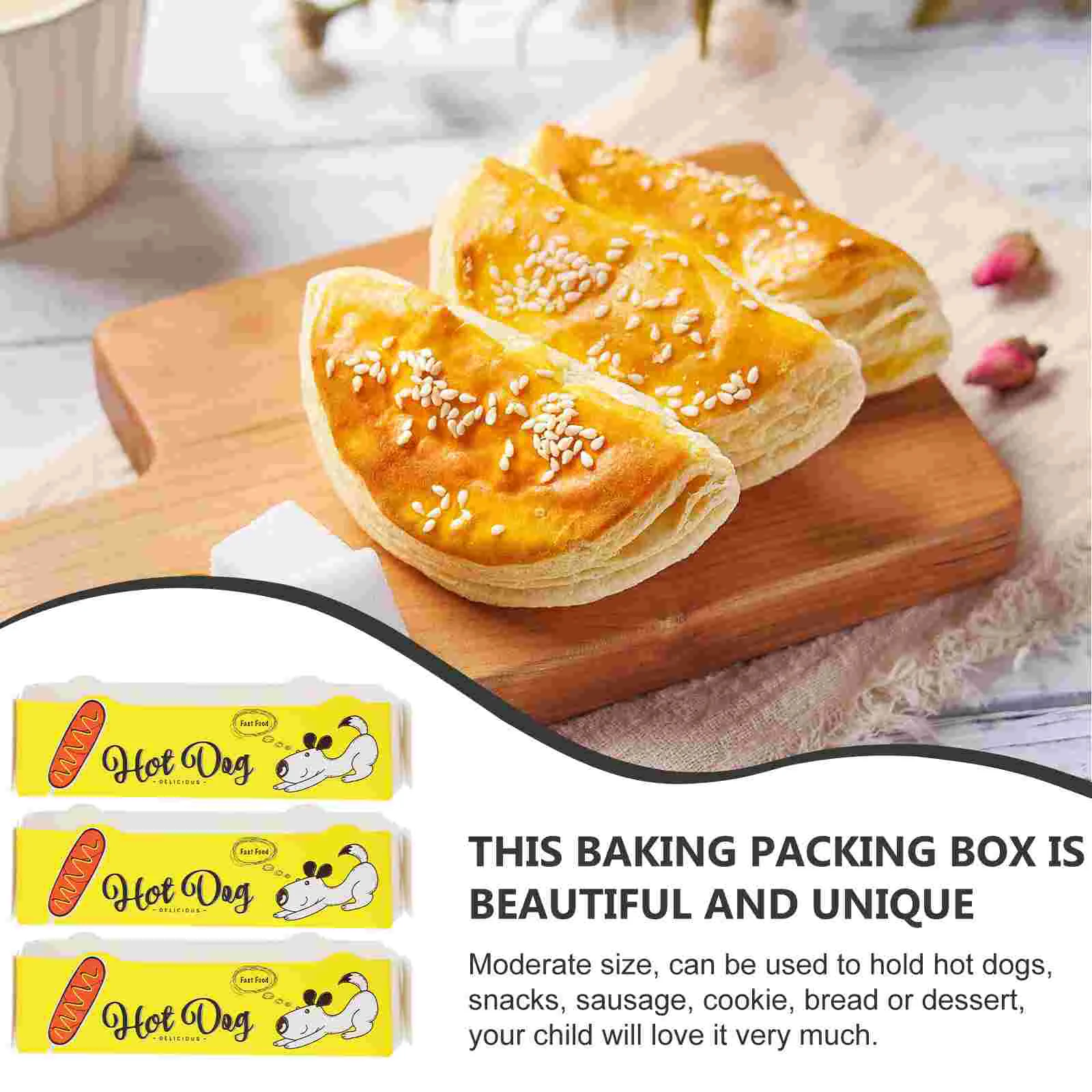 50Pcs Hot Dog Boxes Food Serving Tray Disposable Snack Open Box Paper Chicken Containers Plates Pack Kitchen Dining Bar Supplies