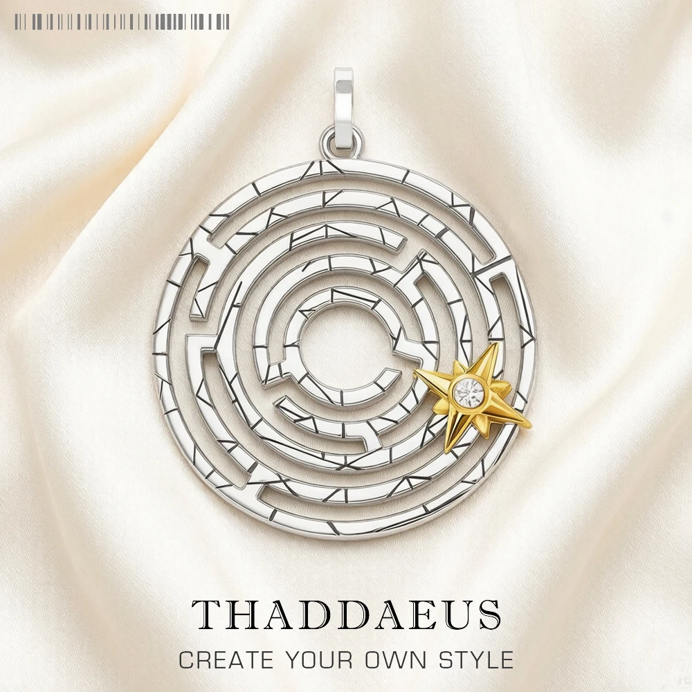Pendentif labyrinthe avec étoile mobile dorée, Bijoux fins porte-bonheur, accessoires de Bijoux européens, cadeau en argent Sterling 925 pour femmes