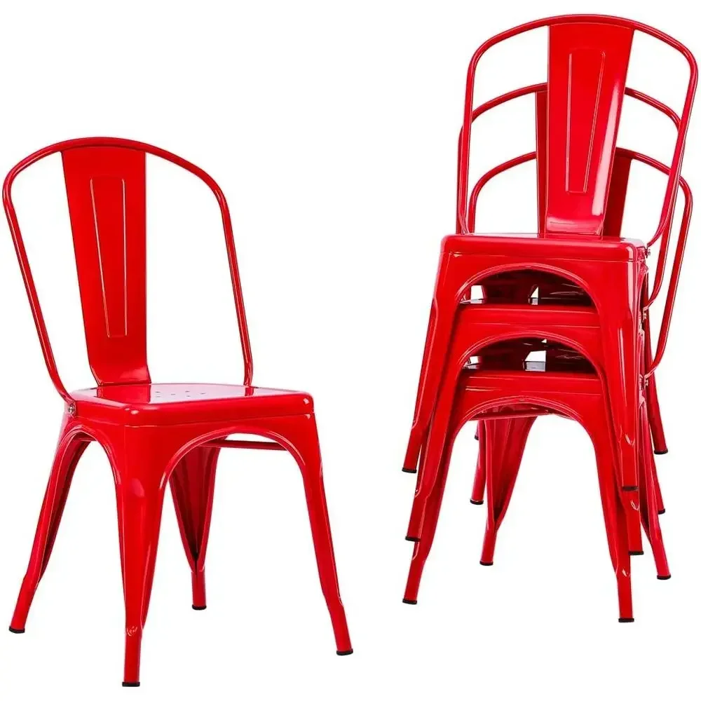 Stackable Red Distressed Style Dining Chairs for Kitchen, Indoor or Outdoor Use (Set of 4)