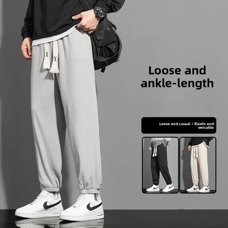 Plones de corte recto y pierna ancha de seda de hielo para hombre, plones largos deportivos a la moda para primavera ...