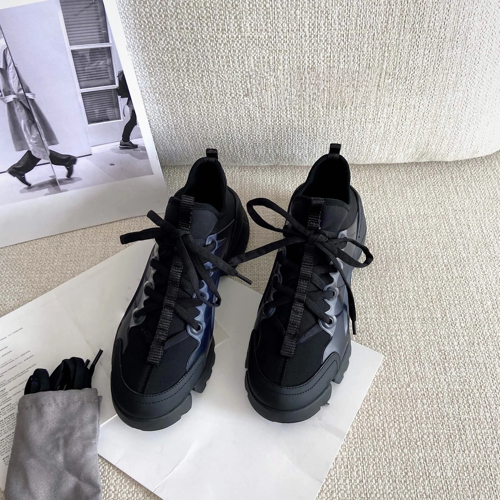 Brand Discount Women's Platform Sneakers Leather-Trimmed Lace-Up Chunky Shoes Platform Casual Walking Shoes Outdoor Running Shoe view 2