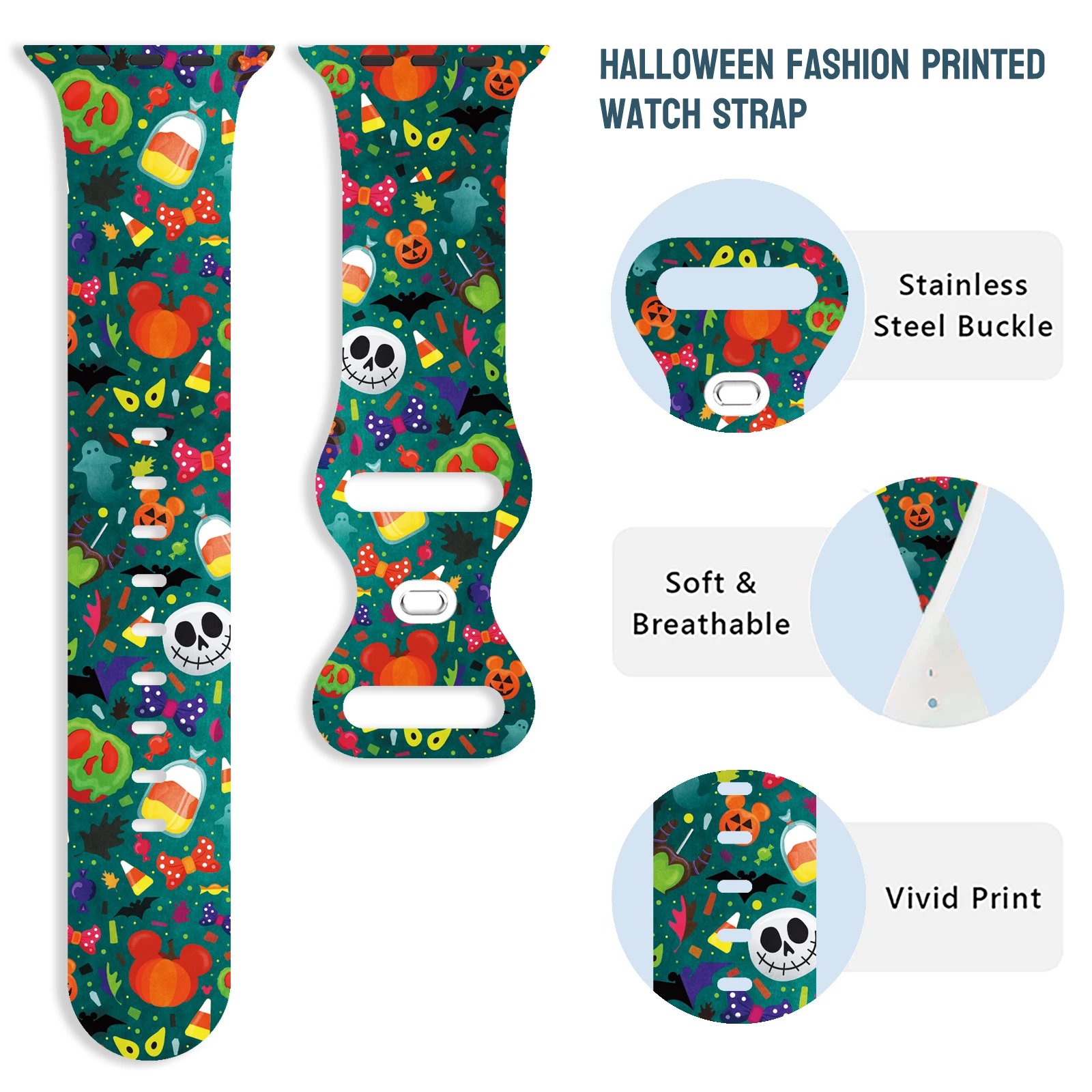 Halloween 2 Silicone Strap for Apple Watch 9 8 7 SE 6 Sport Band Replaceable Bracelet for iWatch 45mm 44mm 42mm 41mm Watchband