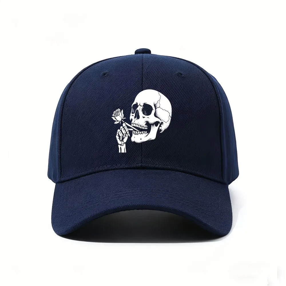 1pc Skeleton Holding a Rose Delicate Line Art Baseball Cap, Gothic Romantic Inspired Gift