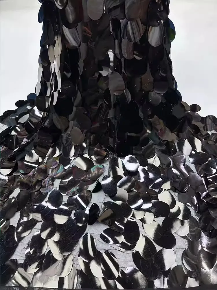 1yard luxury Gauze Fabrics 60mm sunflower seed Sequin embroidery tissu DIY Wedding Dress Cheongsam matirial fabric for dress