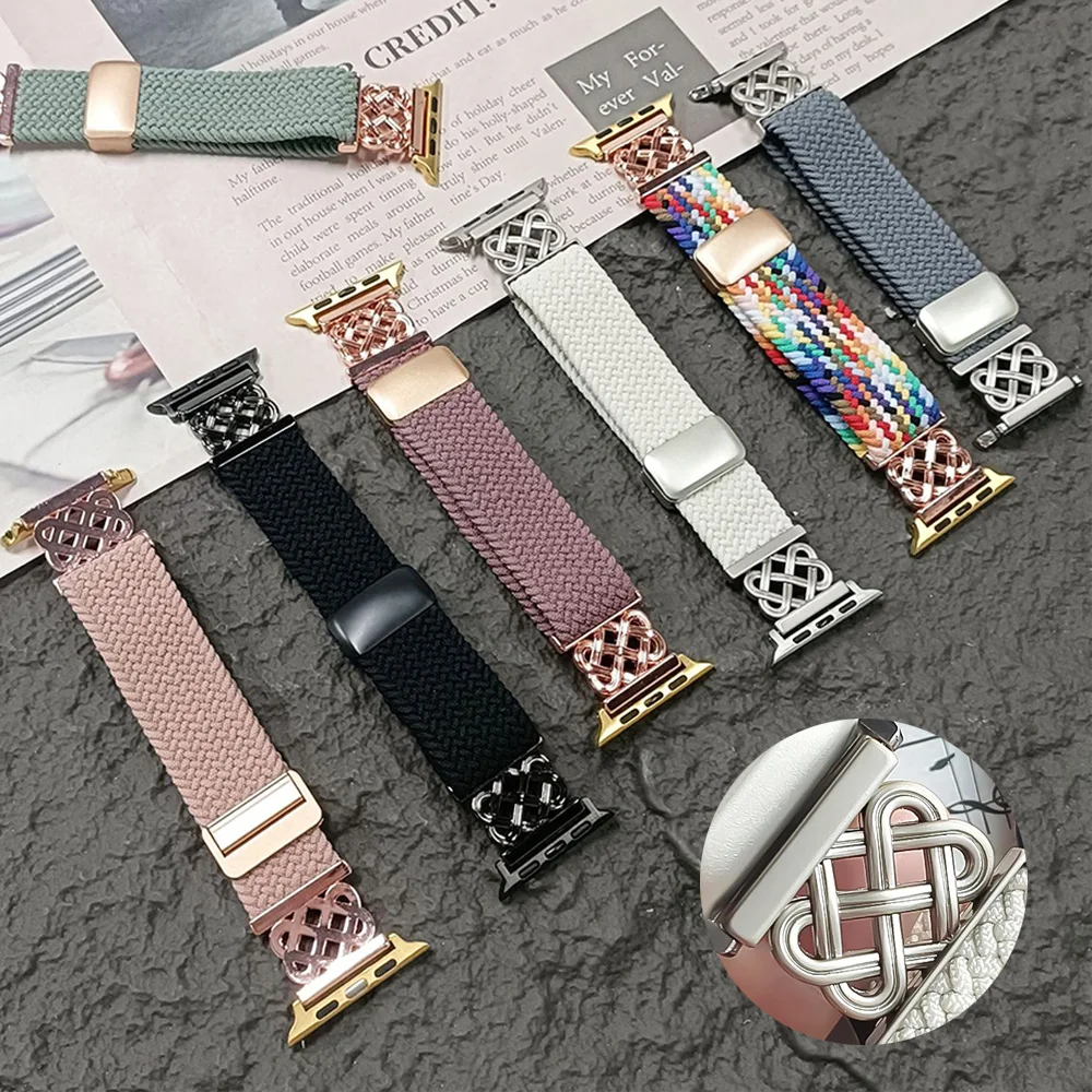 Image of Geflochtenes Nylon-Armband für Apple Watch Ultra 3/2 49mm Elastisches Sportarmband für IWatch S11 10 9 8 7 6 5 4 Zubehör mit Magnetverschluss